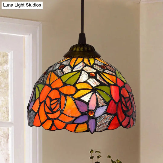 Stained Art Glass Tiffany Pendant Light - Stylish Shaded Suspension Fixture For Corridor 1 Bulb