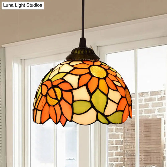 Stained Art Glass Tiffany Pendant Light - Stylish Shaded Suspension Fixture For Corridor 1 Bulb