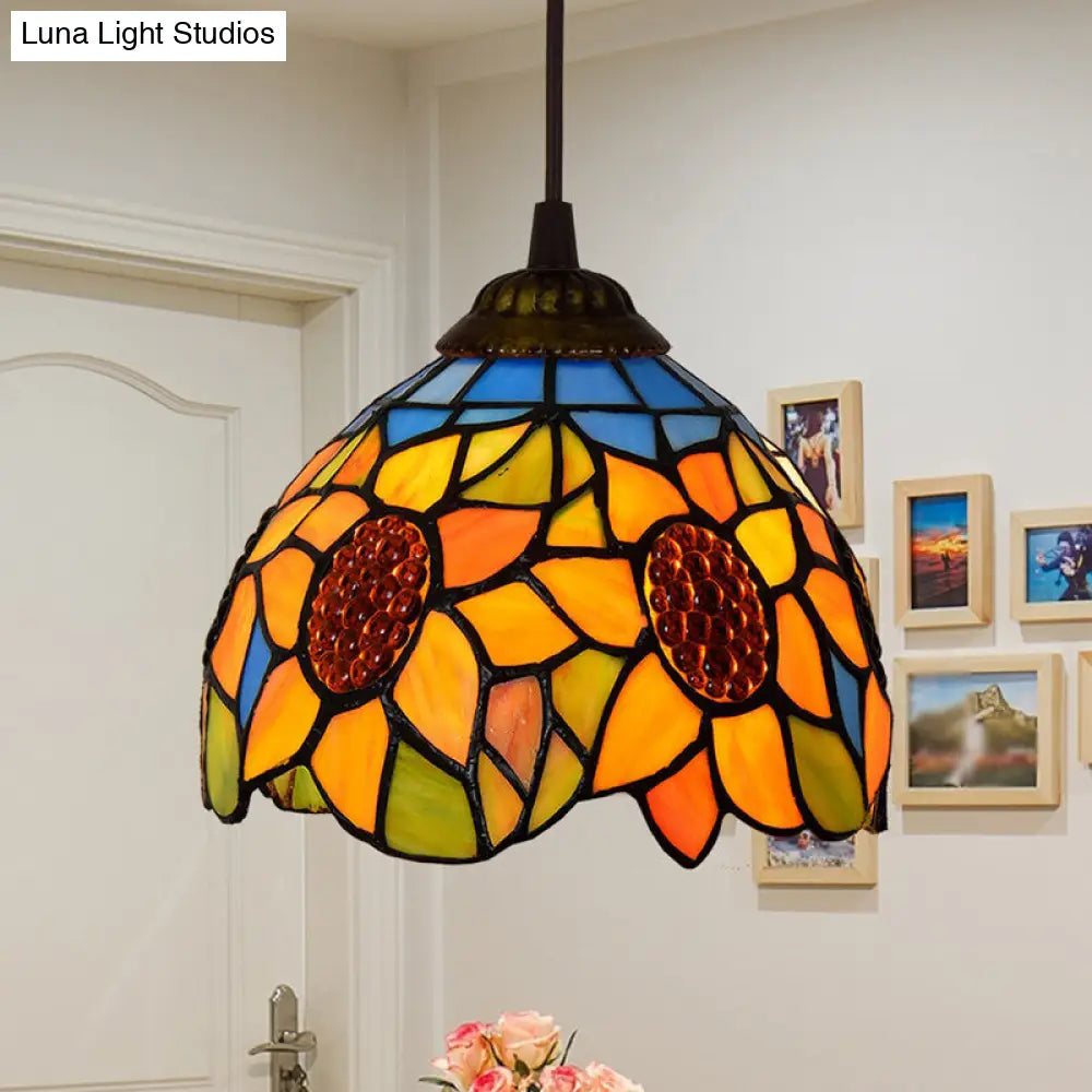 Stained Art Glass Tiffany Pendant Light - Stylish Shaded Suspension Fixture For Corridor 1 Bulb