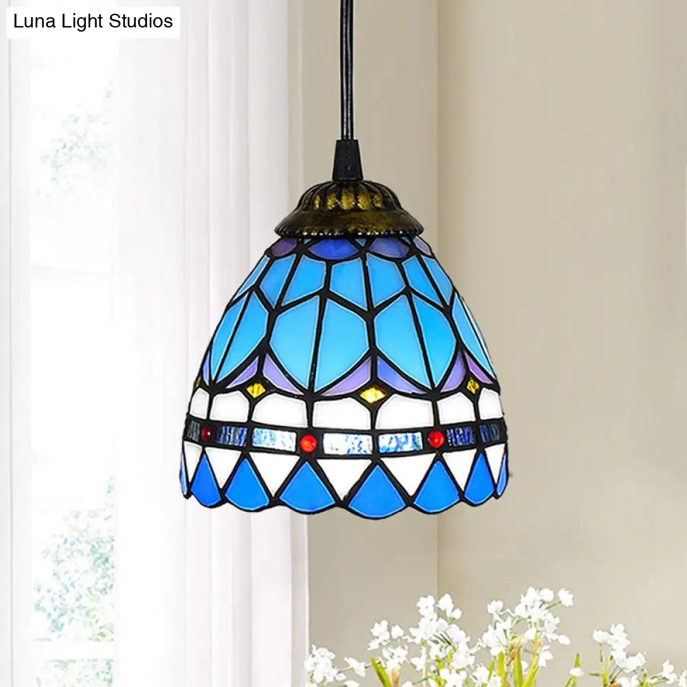 Stained Art Glass Tiffany Pendant Light - Stylish Shaded Suspension Fixture For Corridor 1 Bulb Lake
