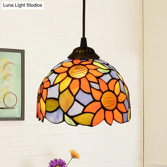 Stained Art Glass Tiffany Pendant Light - Stylish Shaded Suspension Fixture For Corridor 1 Bulb