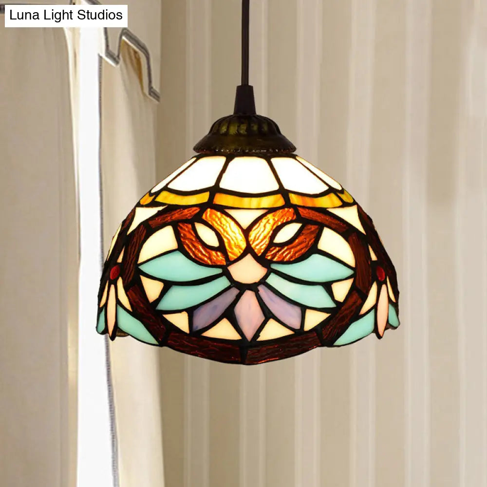 Stained Art Glass Tiffany Pendant Light - Stylish Shaded Suspension Fixture For Corridor 1 Bulb