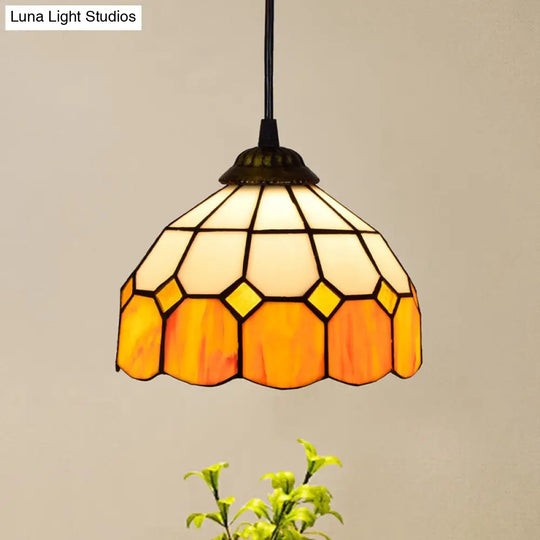 Stained Art Glass Tiffany Pendant Light - Stylish Shaded Suspension Fixture For Corridor 1 Bulb