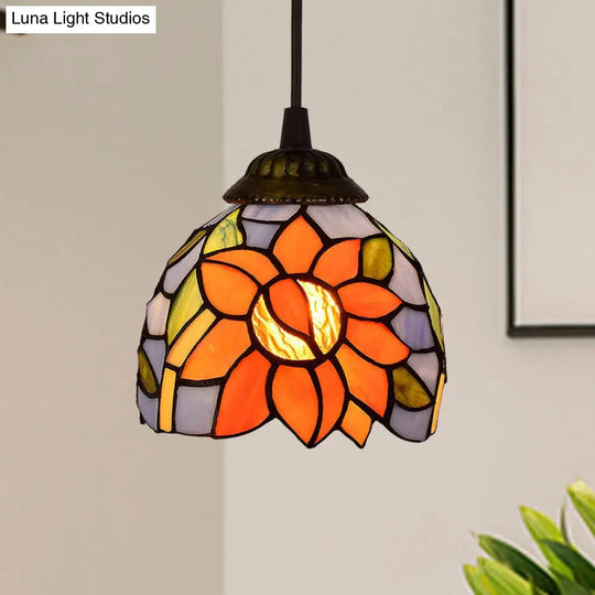 Stained Art Glass Tiffany Pendant Light - Stylish Shaded Suspension Fixture For Corridor 1 Bulb