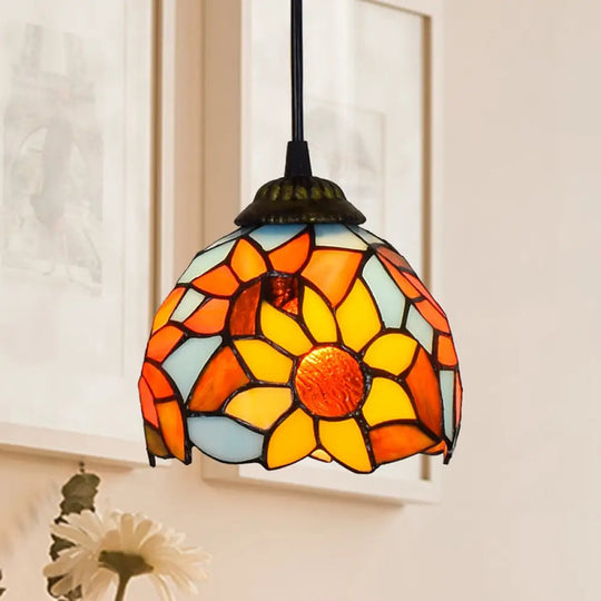 Shaded Tiffany Glass Pendant Light - Elegant 1-Bulb Suspension Fixture For Corridor Blue