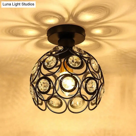 Shayla - E27 Black Creative Crystal Minimalist Ceiling Light Single Wall Lamp Bedroom European Iron