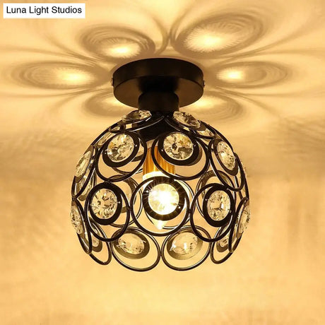 Shayla - E27 Black Creative Crystal Minimalist Ceiling Light Single Wall Lamp Bedroom European Iron