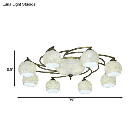 Shell Globe Semi Flush Ceiling Light - Mediterranean Style White/Colorful Lighting Fixture For