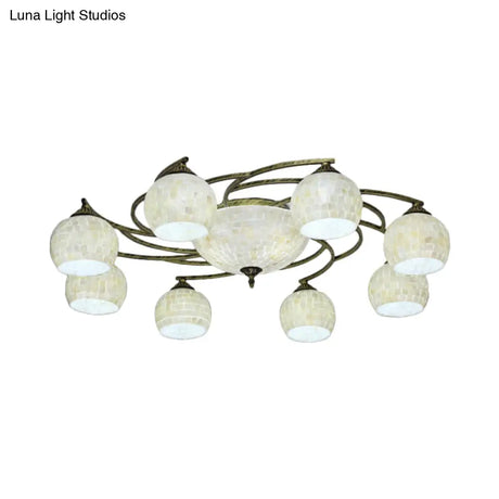 Shell Globe Semi Flush Ceiling Light - Mediterranean Style White/Colorful Lighting Fixture For