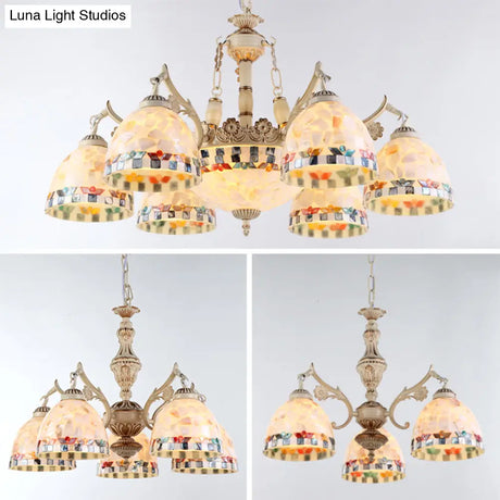 Shell White Chandelier: Mediterranean Suspension Lighting For Living Room