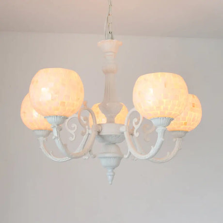 Shell White Tiffany Style Chandelier - Curved Arm Hanging Light With 3/5/8 Lights 5 /