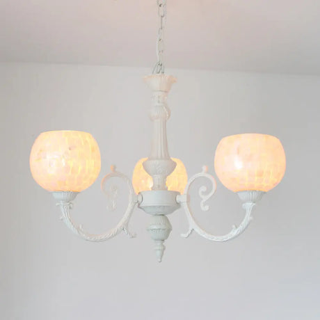 Shell White Tiffany Style Chandelier - Curved Arm Hanging Light With 3/5/8 Lights 3 /
