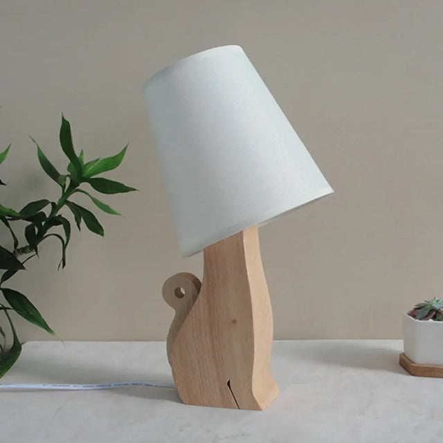 Sheratan - Cartoon Fabric Barrel Nightstand Light 1 Bulb White Night Table Lamp With Dinosaur/Cat