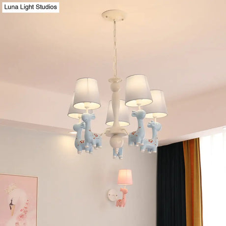Sika Deer Cartoon Resin Chandelier With Fabric Shade - Hanging Ceiling Light