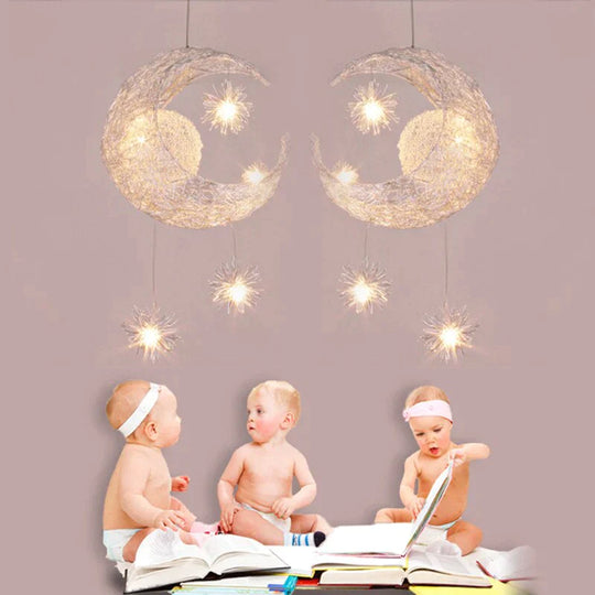 Silber Aluminium Fee Mond und Stern Schnur Anhänger Lampe für Mädchen Schlafzimmer Dekoration Hängen Lampe Mond Lampe