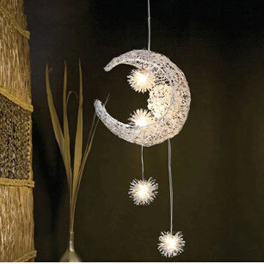 Silber Aluminium Fee Mond und Stern Schnur Anhänger Lampe für Mädchen Schlafzimmer Dekoration Hängen Lampe Mond Lampe