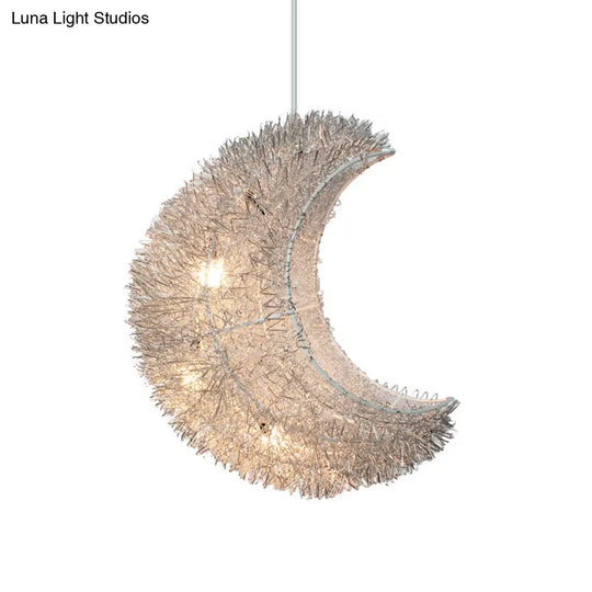 Silver Art Decor Crescent 3-Bulb Aluminum Led Ceiling Hanging Lamp For Bedroom