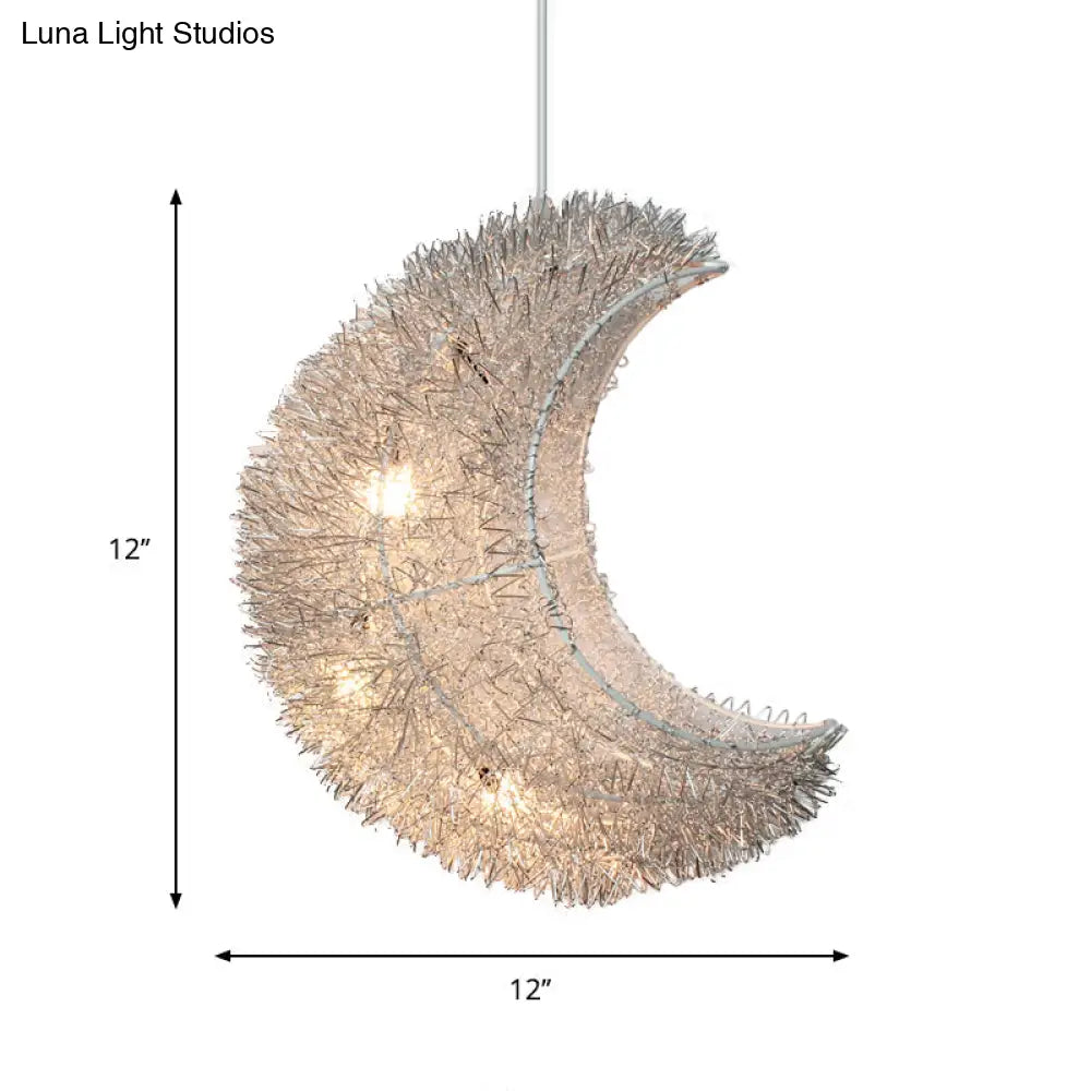 Silver Art Decor Crescent 3-Bulb Aluminum Led Ceiling Hanging Lamp For Bedroom