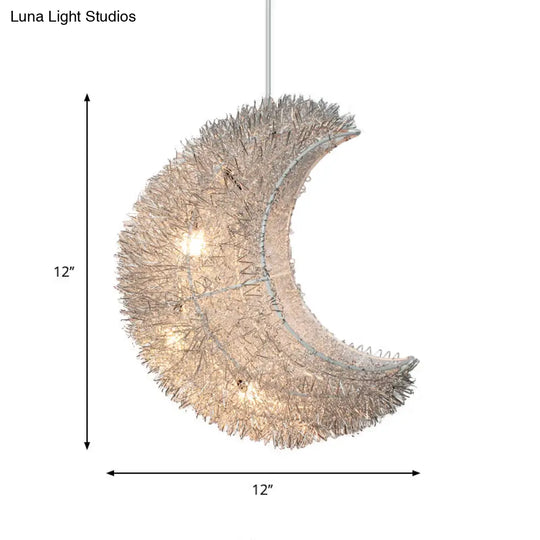 Silver Art Decor Crescent 3-Bulb Aluminum Led Ceiling Hanging Lamp For Bedroom