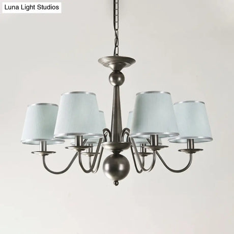 Silver/Blue/White Metal Hanging Light With Curving Arm - Rustic Pendant Chandelier (6 Lights) And