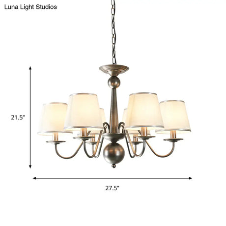 Silver/Blue/White Metal Hanging Light With Curving Arm - Rustic Pendant Chandelier (6 Lights) And