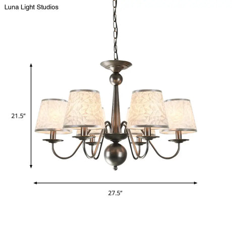 Silver/Blue/White Metal Hanging Light With Curving Arm - Rustic Pendant Chandelier (6 Lights) And