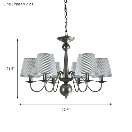 Silver/Blue/White Metal Hanging Light With Curving Arm - Rustic Pendant Chandelier (6 Lights) And