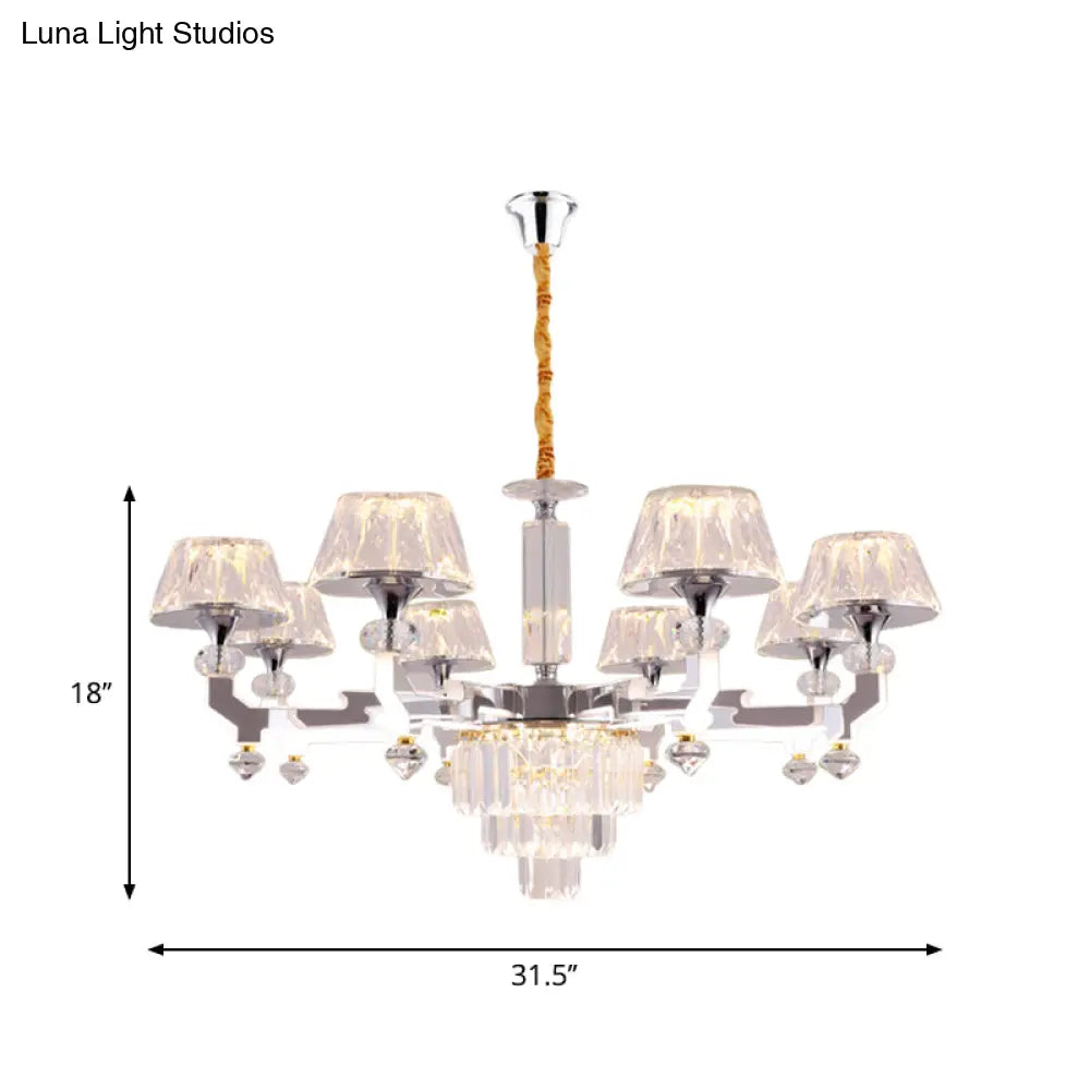 Silver Ceiling Lamp With Clear Crystal Traditional Pendant Chandelier 6/8 Cylindrical Bulbs