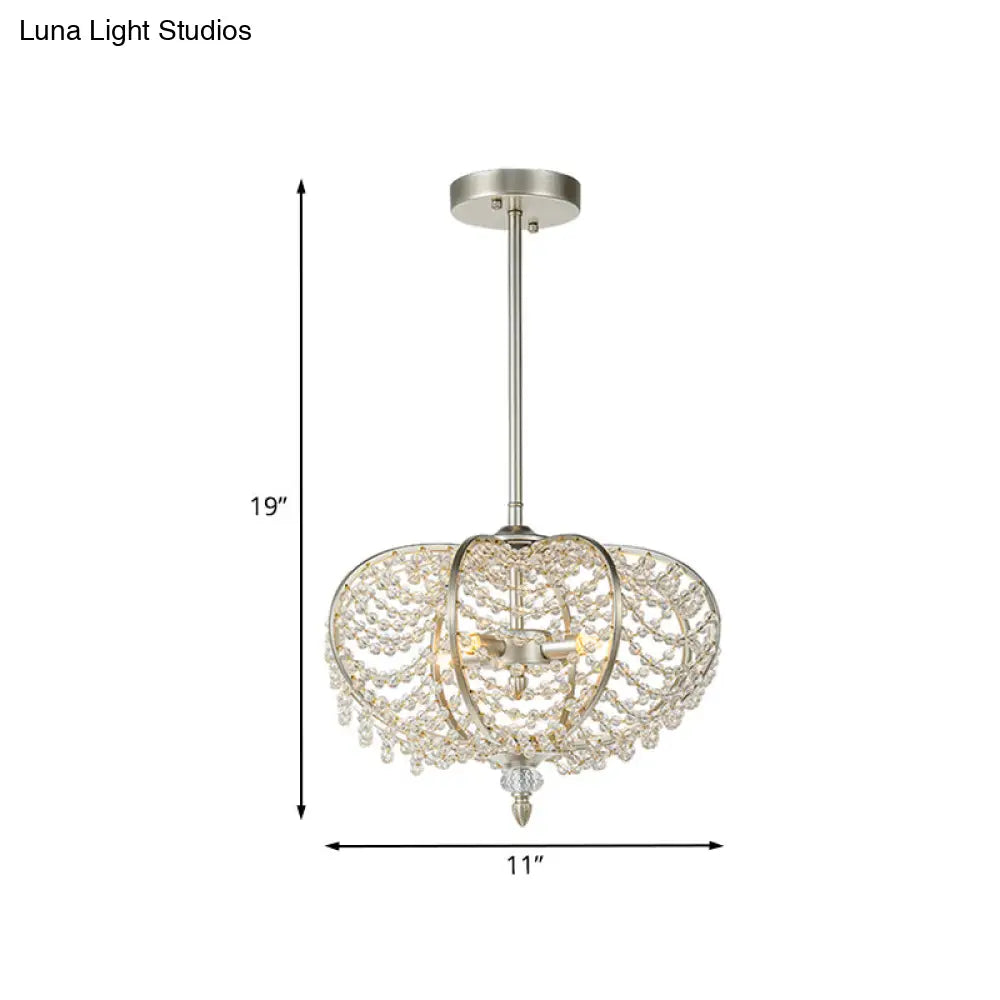 Silver Chain Crystal Bead Pendant Chandelier For Guest Room - 2-Light Ceiling Hang Fixture