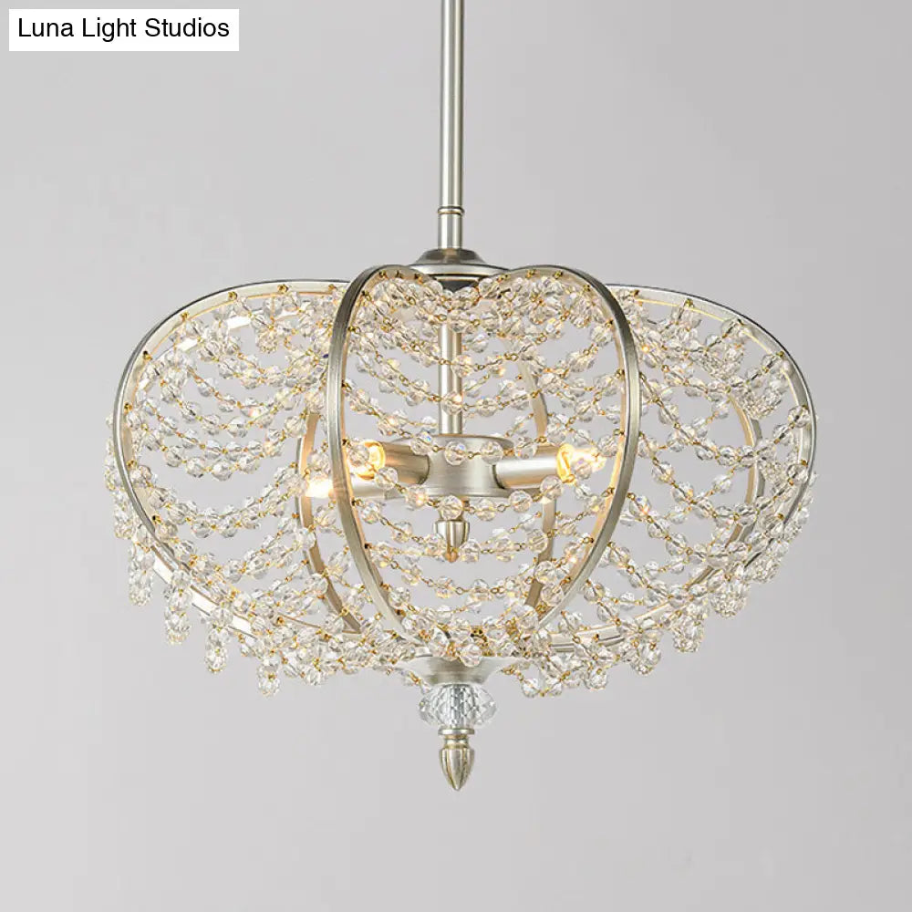 Silver 2-Light Chain Crystal Bead Pendant Chandelier For Guest Room