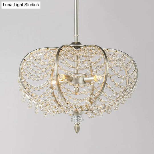 Silver 2-Light Chain Crystal Bead Pendant Chandelier For Guest Room