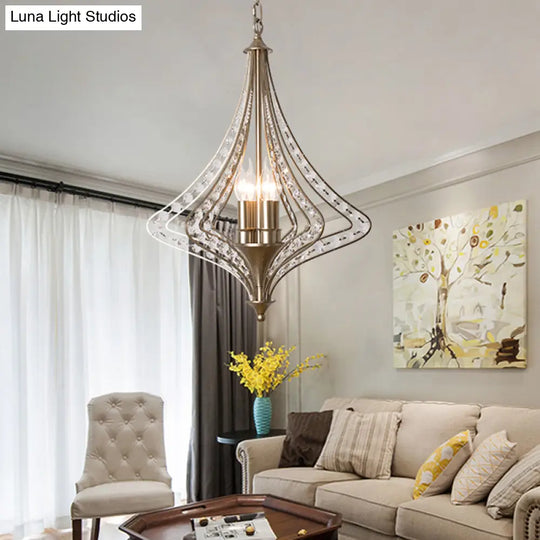 Silver Crystal Diamond Chandelier Pendant Light - Minimalist 4-Head Living Room Hanging Lamp
