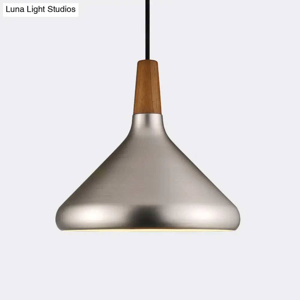 Silver Industrial Cone Ceiling Pendant Light - 1-Light Aluminum Suspension Lamp 7’/10.5’/16’ Wide