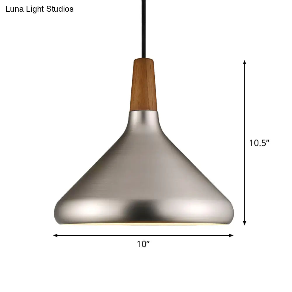 Silver Industrial Cone Ceiling Pendant Light - 1-Light Aluminum Suspension Lamp 7’/10.5’/16’ Wide