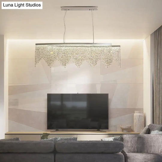 Silver Led Crystal Island Pendant - Sleek And Contemporary Ceiling Suspension Lamp