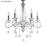 Silver Metal Chandelier With Crystal Ball Décor - 6 Heads Traditional Candle-Style Lighting For