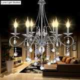 Silver Metal Chandelier With Crystal Ball Décor - 6 Heads Traditional Candle-Style Lighting For