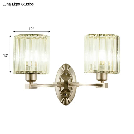 Silver Modern Cylinder Crystal Wall Light Fixture For Living Room - 1/2 Lights Sconce
