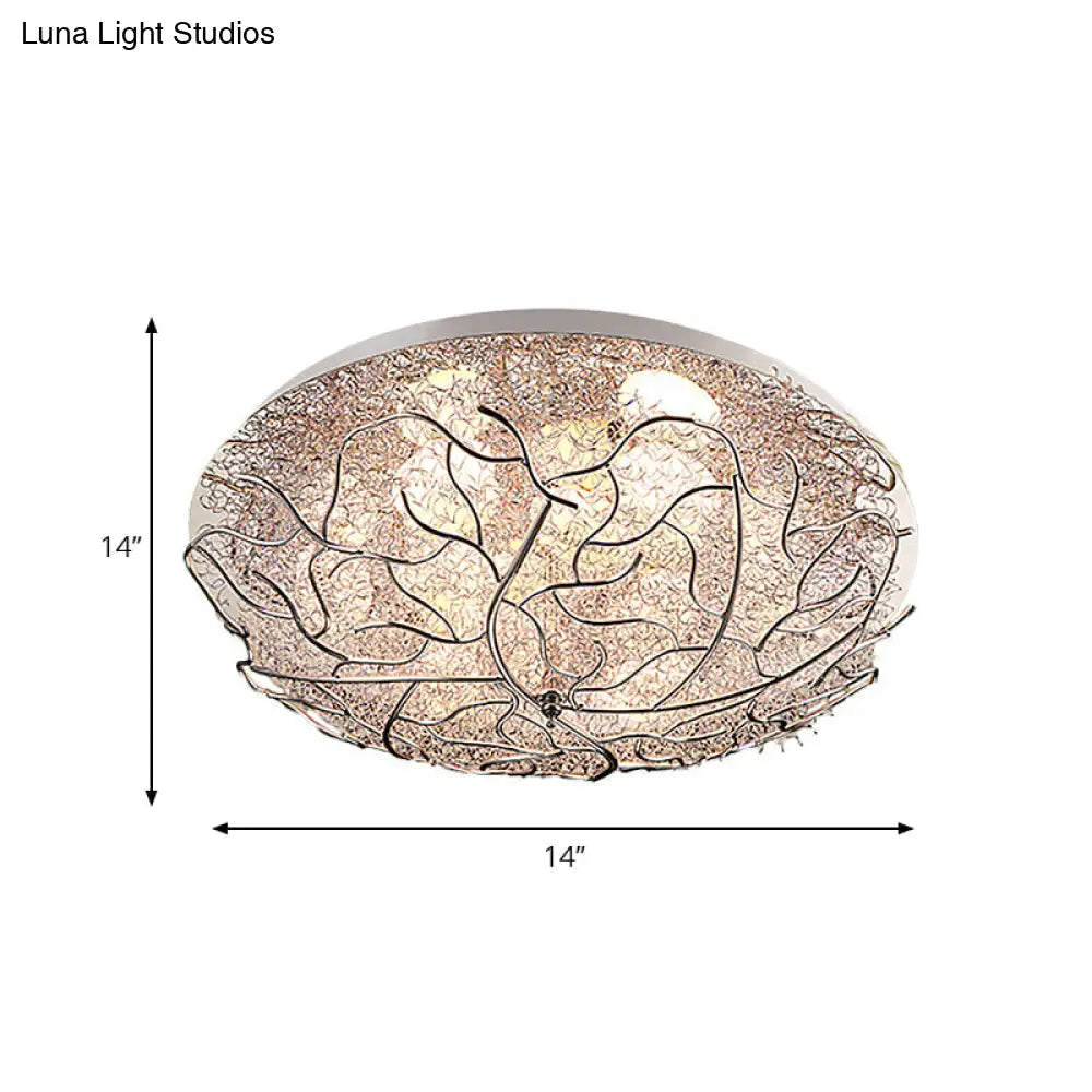 Silver Modern Metal Circle Flush Mount Ceiling Light For Contemporary Living Room