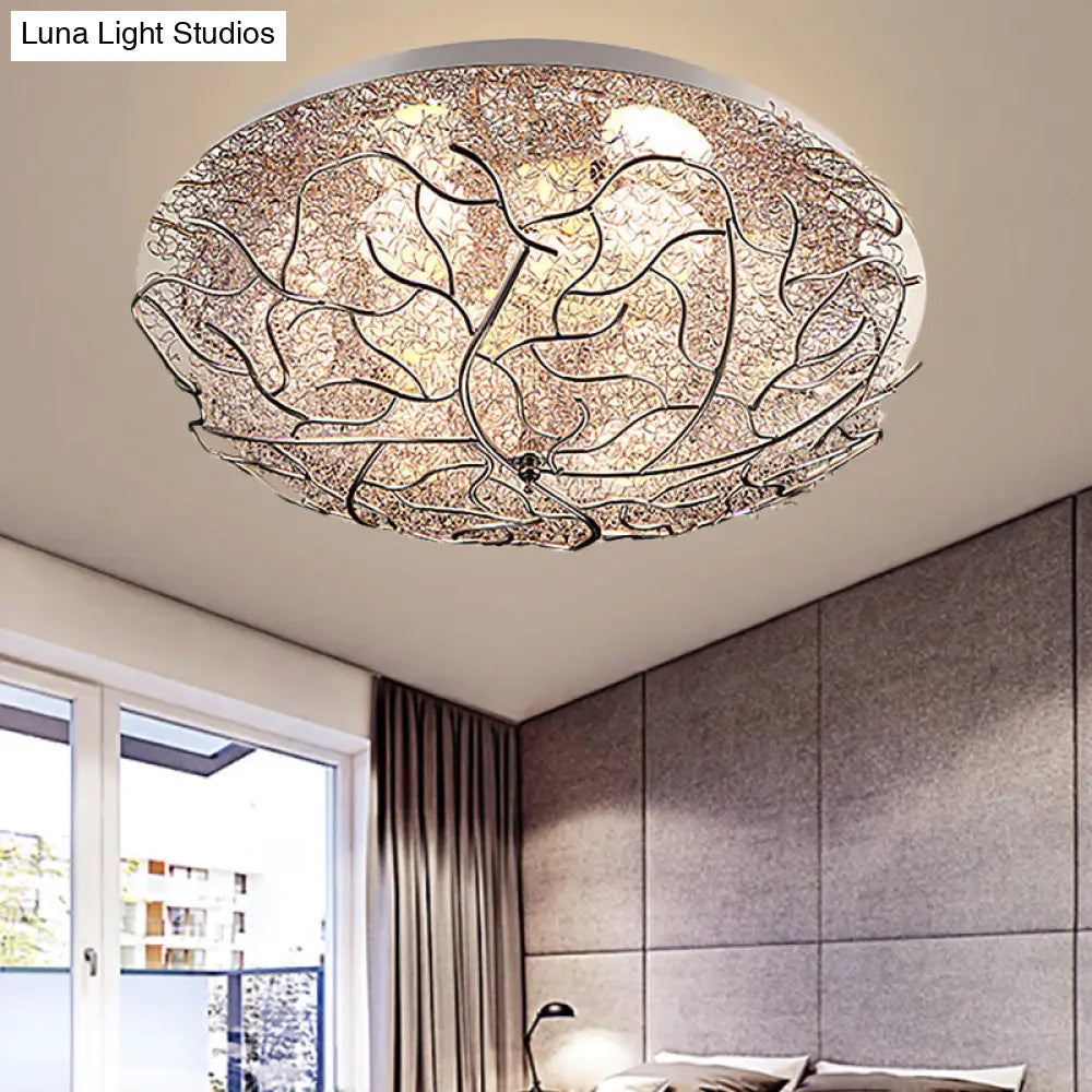 Silver Modern Metal Circle Flush Mount Ceiling Light For Contemporary Living Room