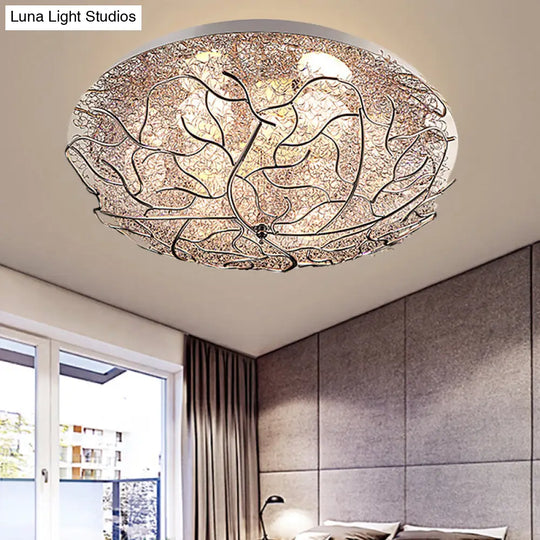 Silver Modern Metal Circle Flush Mount Ceiling Light For Contemporary Living Room