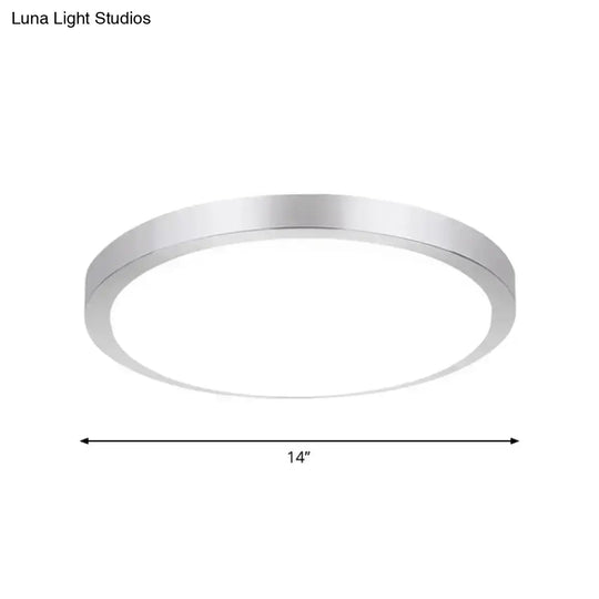 Silver Round Flush Ceiling Light - 14’/16’ Wide Led Acrylic Mount Lamp In Warm/White For Living Room