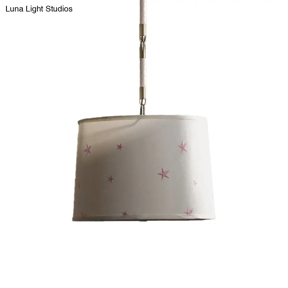 Simple 5-Bulb Fabric Drum Pendant Light For Nursing Room Decor