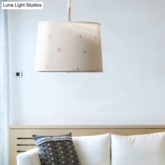 Simple 5-Bulb Fabric Drum Pendant Light For Nursing Room Decor