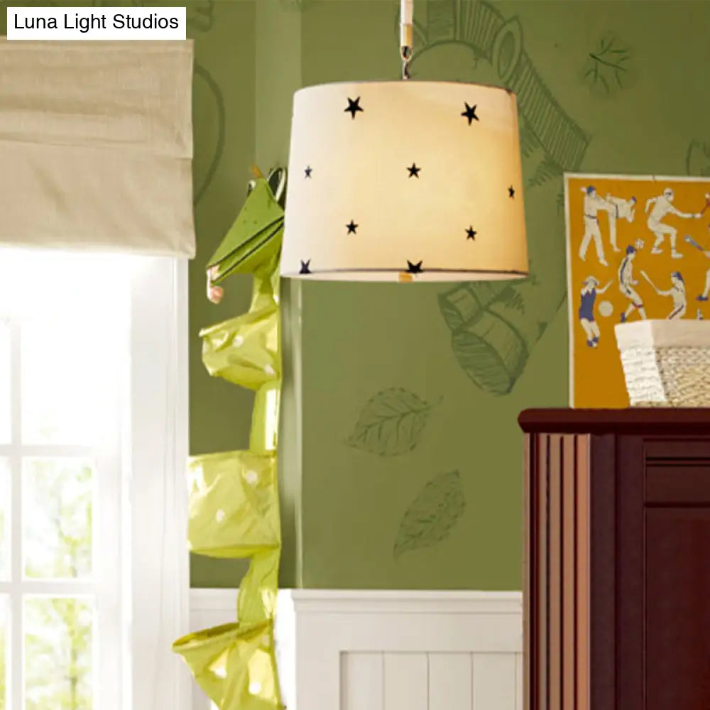 Simple 5-Bulb Fabric Drum Pendant Light For Nursing Room Decor Beige / A