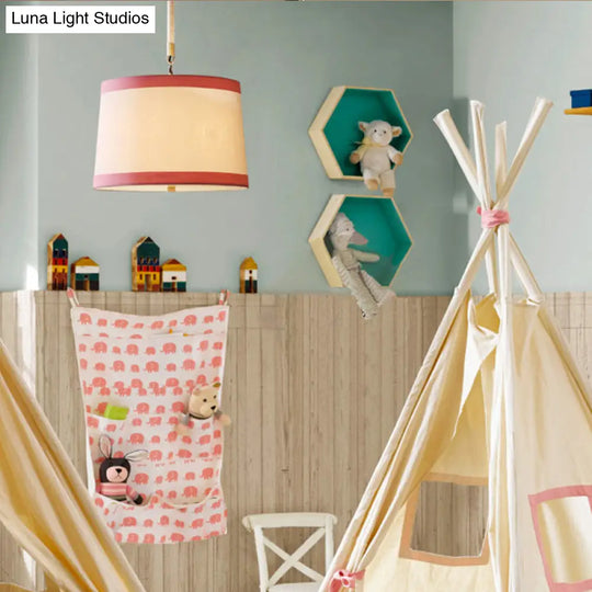Simple 5-Bulb Fabric Drum Pendant Light For Nursing Room Decor Beige / D