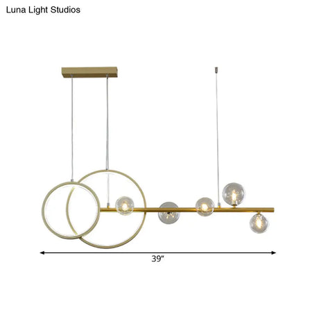 Simple 5-Head Led Island Light Fixture In Gold: Clear Glass Sphere Design