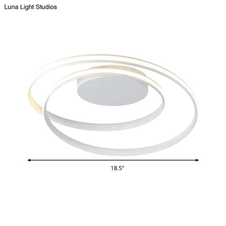 Simple Acrylic Led Loop Ceiling Lamp In Black/White - 18’/23.5’ Wide Flush Light Fixture With