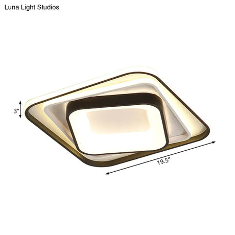 Simple Black Flush Mount Acrylic Ceiling Light For Bedroom - Rectangular/Square 19.5’/35.5’