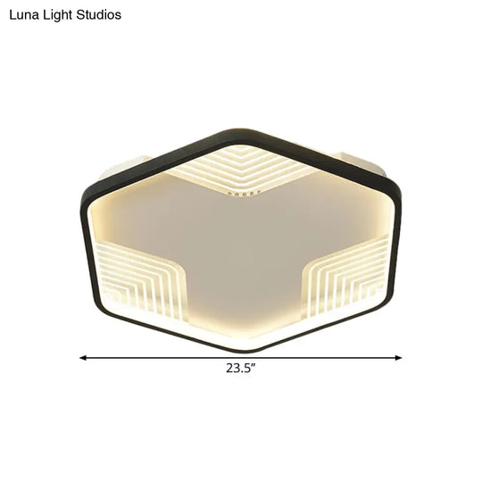 Simple Black Led Ceiling Lamp - Kitchen Flush Mount With Acrylic Hexagon Shade In Warm/White Light